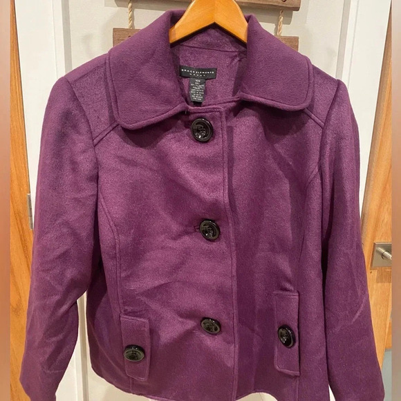 Vintage Grace Elements Women’s Purple Soft Warm Wool Coat Crop Large (16w) EUC - Picture 2 of 9